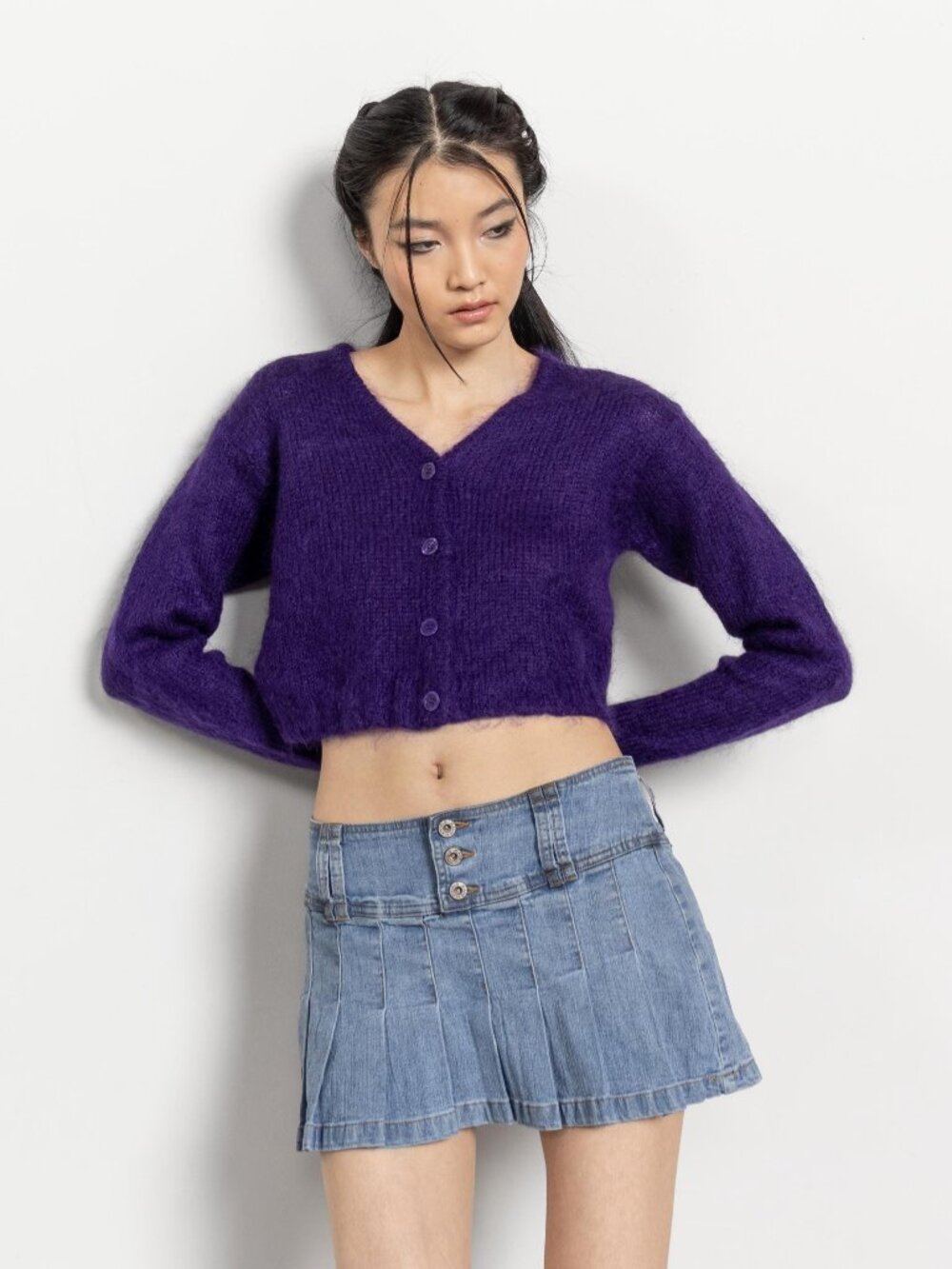 Y2K Low Rise Denim Pleated Mini Skirt, Size 6/7
